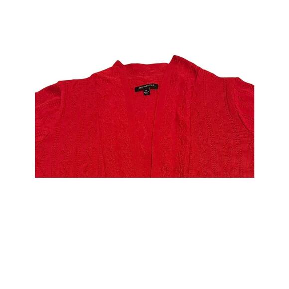 NOTATIONS LONG SLEEVE, OPEN FRONT, ACRYLIC SWEATER, WOMENS, M, RED, NO BUTTONS - Picture 2 of 11